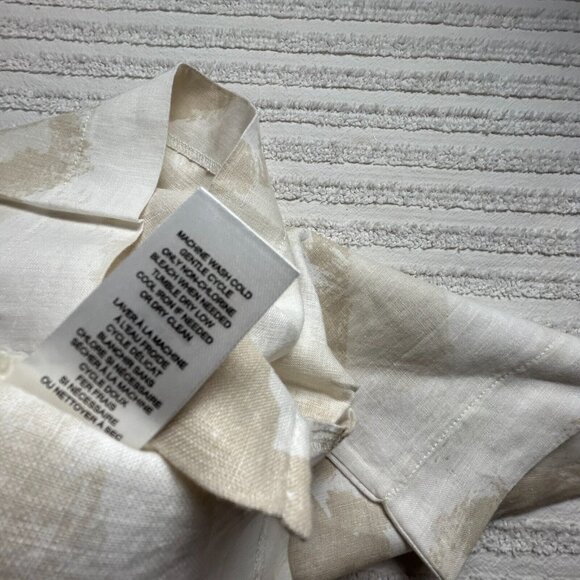 Elie Tahari Womens Large Khaki Printed Short Sleeve 100% Linen Top New MSRP $78 - Picture 5 of 8